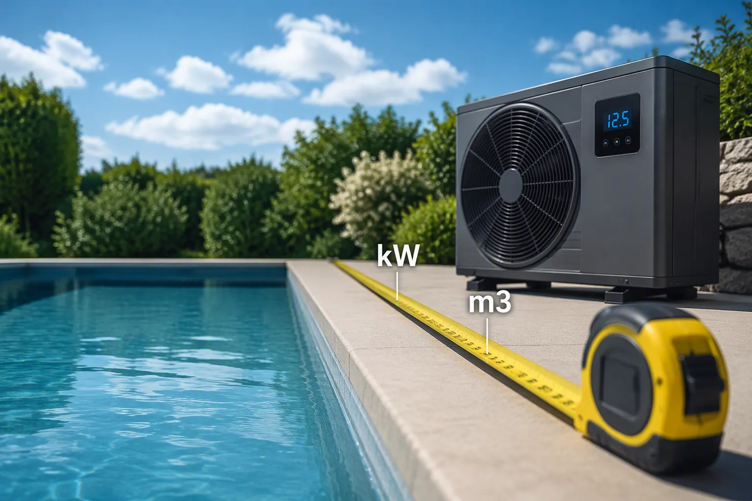 Pool heat pump sizing rules of thumb in kW per m3